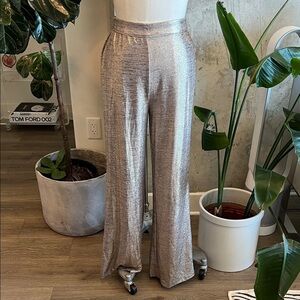 Skies Are Blue Metallic Silver Wide-Leg Pants